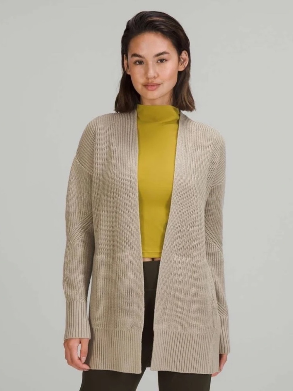 Lululemon Cashlu Sweater Wrap Raw Linen XS/S Cashmere Blend Open Cardigan